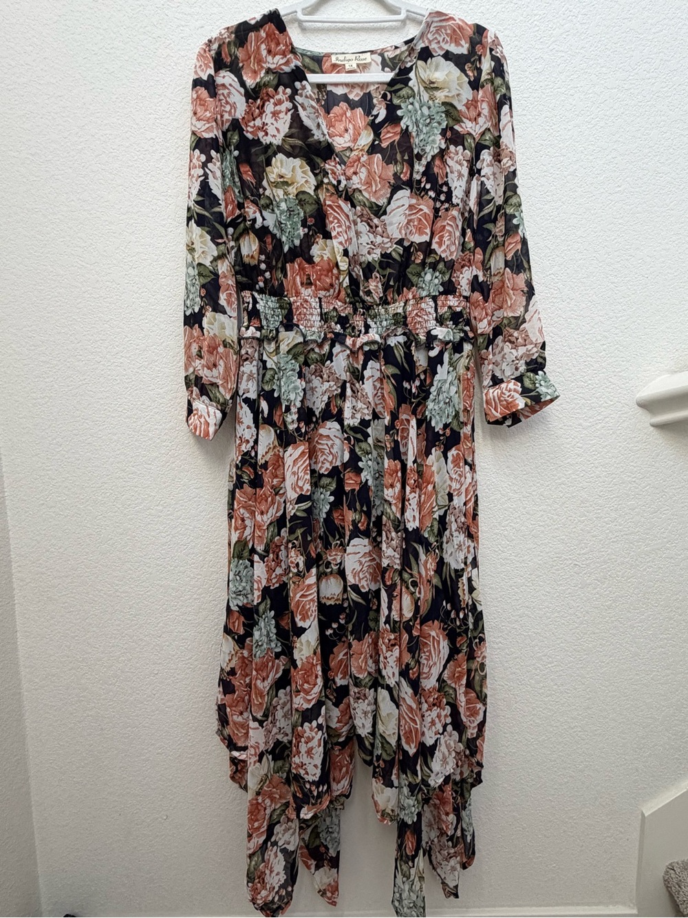 Black Floral High-Low Maxi Dress in Brown